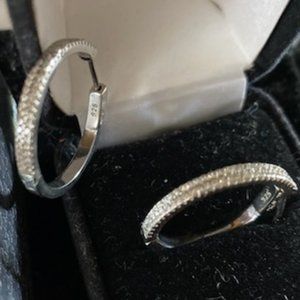 NIB * Sterling SILVER double row CZ Classic HOOP EARRINGS * Snap Lock